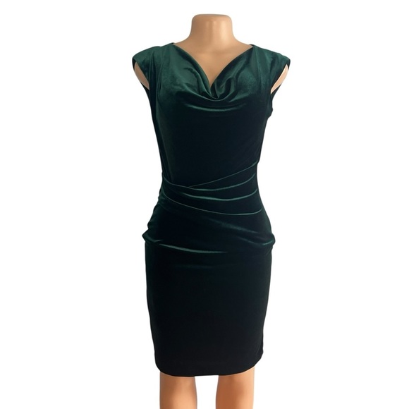 Vince Camuto Womens Velvet Midi Bodycon Dress Green - Picture 3 of 9